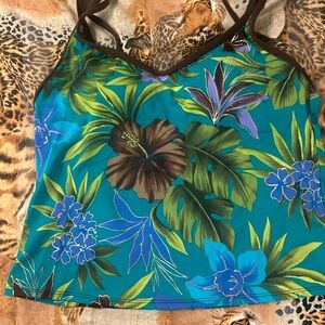 White Stag Blue and Green Sleeveless Camisole Crop Top